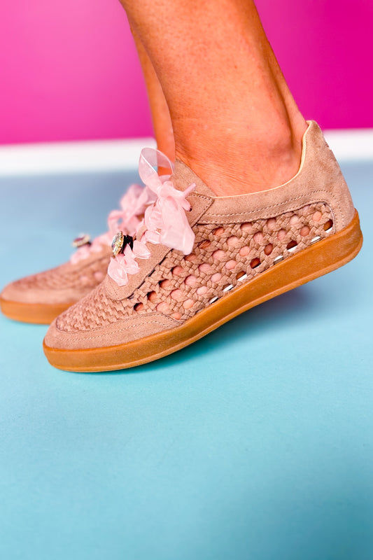 Beige Suede Woven Panel Sneakers *FINAL SALE*