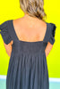 Black Frilled Cap Sleeve Square Neck Midi Dress