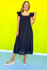 Black Frilled Cap Sleeve Square Neck Midi Dress