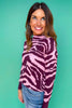 SSYS Jacey Animal Stripe Knit Sweater In Dark Maroon