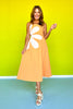 Tangerine Sleeveless Side Cut Out Midi Dress
