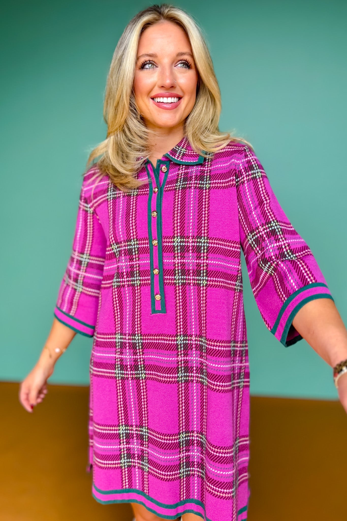 SSYS Eleanor Knit Dress In Pink Plaid