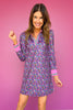 SSYS Maroon Pink Floral Puff Long Sleeve Collared Scuba Active Dress