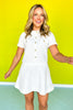 White Tweed Button Detail Dress