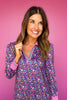 SSYS Maroon Pink Floral Puff Long Sleeve Collared Scuba Active Dress