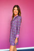 SSYS Maroon Pink Floral Puff Long Sleeve Collared Scuba Active Dress