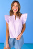 Lavender White Split Frill Neck Ruffle Layer Sleeve Top, v-neck, work top, church top, spring, summer, ssys by mallory fitzsimmons