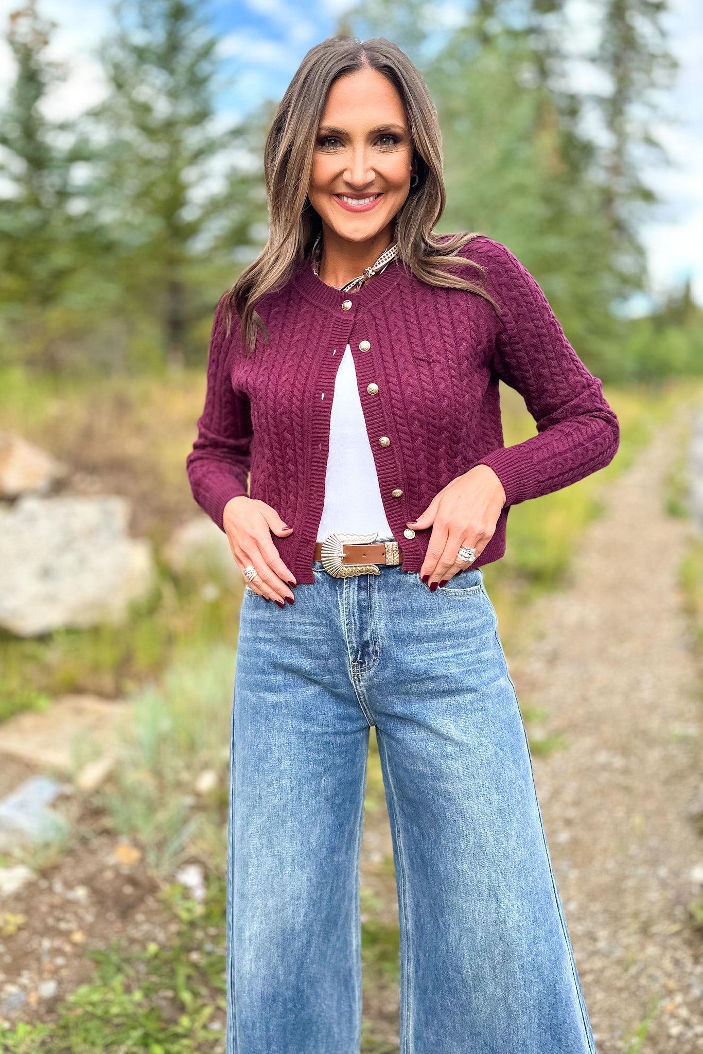 SSYS Lizzy Cable Knit Cardigan In Dark Maroon