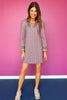 SSYS Hunter Pink Animal Puff Long Sleeve Collared Scuba Active Dress