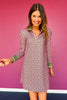 SSYS Hunter Pink Animal Puff Long Sleeve Collared Scuba Active Dress