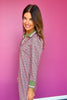 SSYS Hunter Pink Animal Puff Long Sleeve Collared Scuba Active Dress