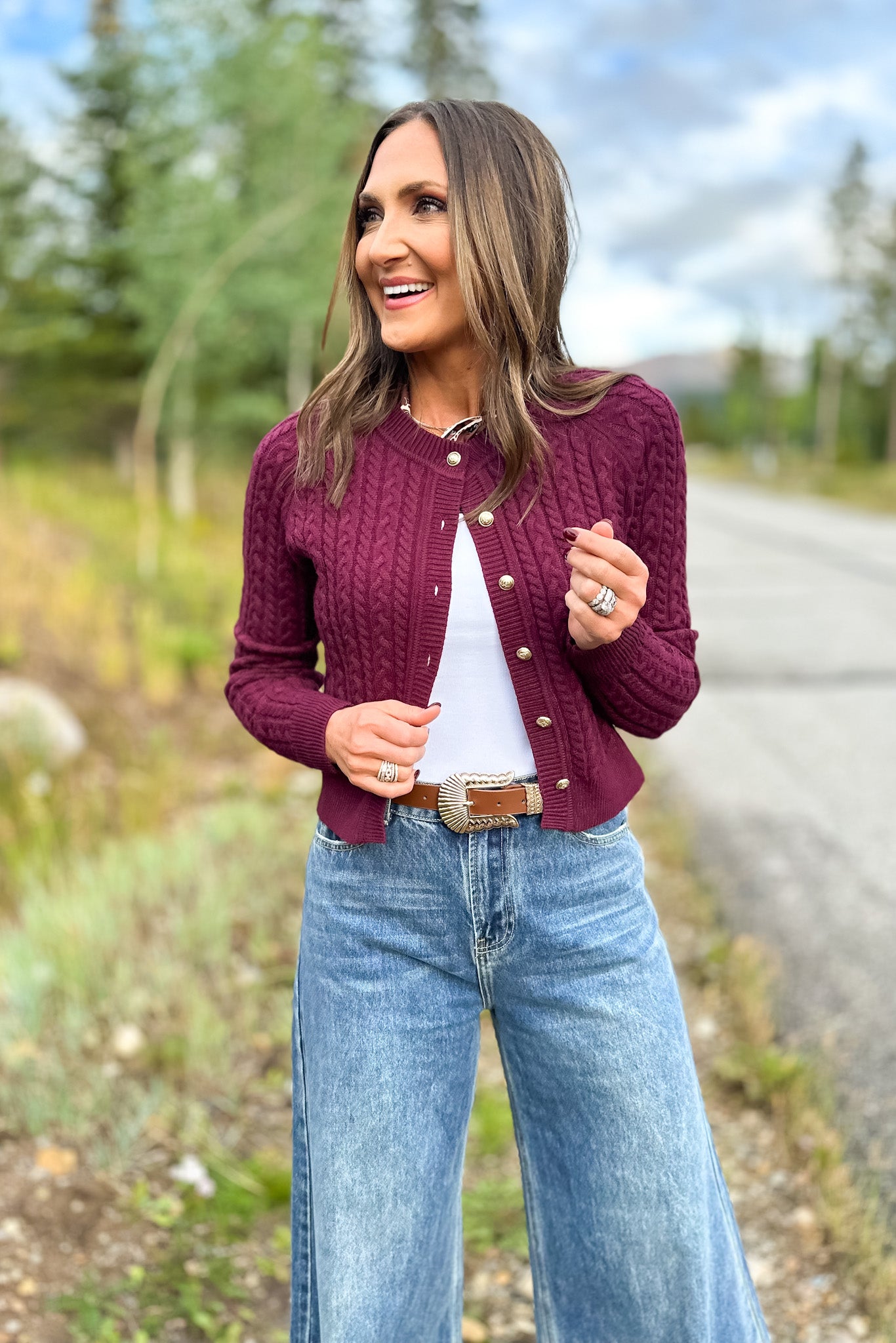 SSYS Lizzy Cable Knit Cardigan In Dark Maroon