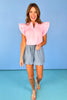 Pink Split Frill Neck Ruffle Layer Sleeve Top, v-neck, work top, church top, spring, summer, ssys by mallory fitzsimmons