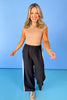 Black Embroidered Side Stripes Elastic Waist Track Pants