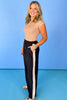 Black Embroidered Side Stripes Elastic Waist Track Pants