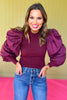 Maroon Mock Neck Puff Sleeve Top *FINAL SALE*