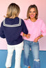 Pink Nautical Stripe Collar Sweatshirt Top