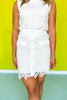 Cream Lace Front Button Flap Pocket Skirt