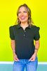 SSYS Haven Short Puff Sleeve Polo Top In Black