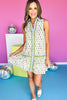 Cream Floral Print Contrast Collar Accent Sleeveless Dress