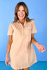 Taupe Half Button Up Collar Front Pocket Short Sleeve Dress *FINAL SALE*, summer dress, spring dress, casual dress, comfortable, easy, versatile, ssys by mallory fitzsimmons