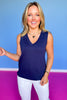 SSYS Signature Double Lined Sleeveless V Neck Tank Top In Navy