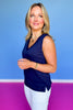 SSYS Signature Double Lined Sleeveless V Neck Tank Top In Navy