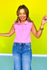 SSYS Mabel Sleeveless Ruffle Shoulder Polo Top In Pink
