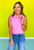 SSYS Mabel Sleeveless Ruffle Shoulder Polo Top In Pink