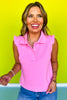 SSYS Mabel Sleeveless Ruffle Shoulder Polo Top In Pink