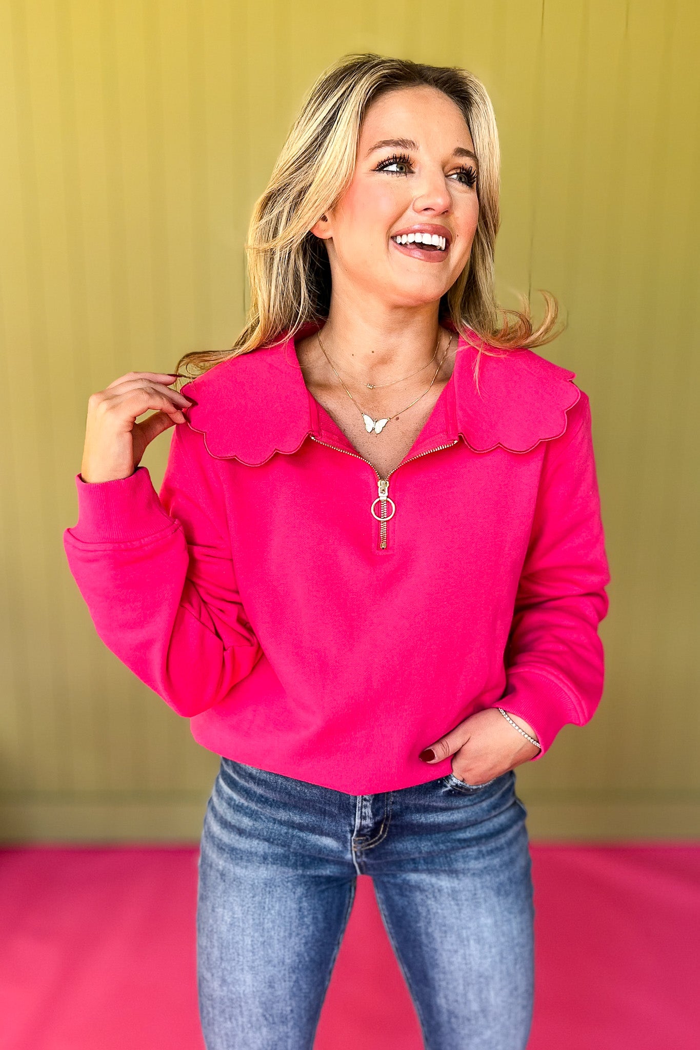 SSYS The Lucy Scallop Pullover In Pink