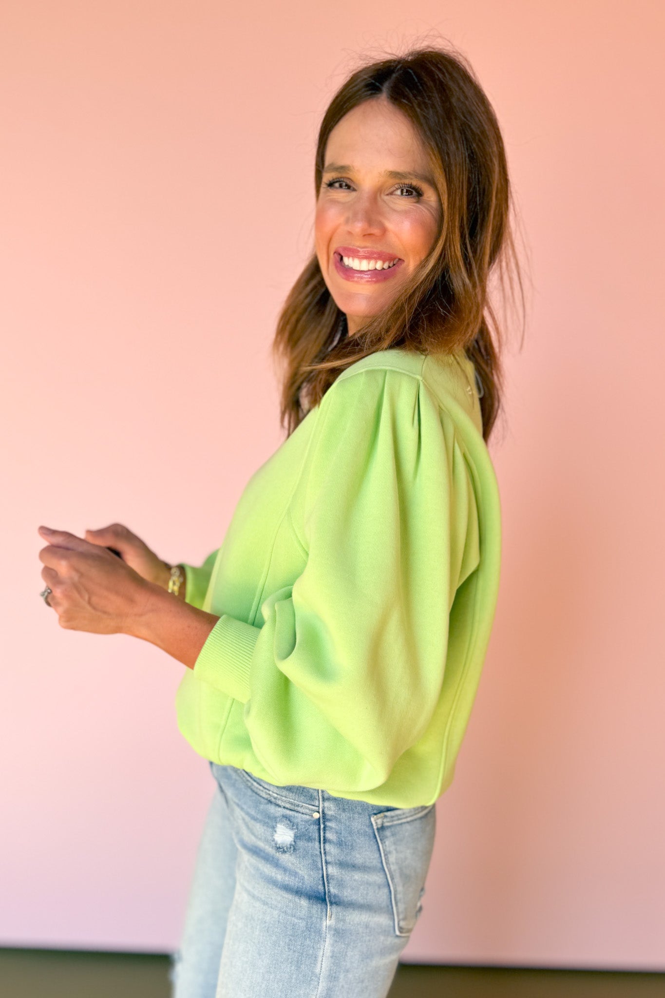 Lime Crew Neck Long Balloon Sleeve Sweatshirt *FINAL SALE*