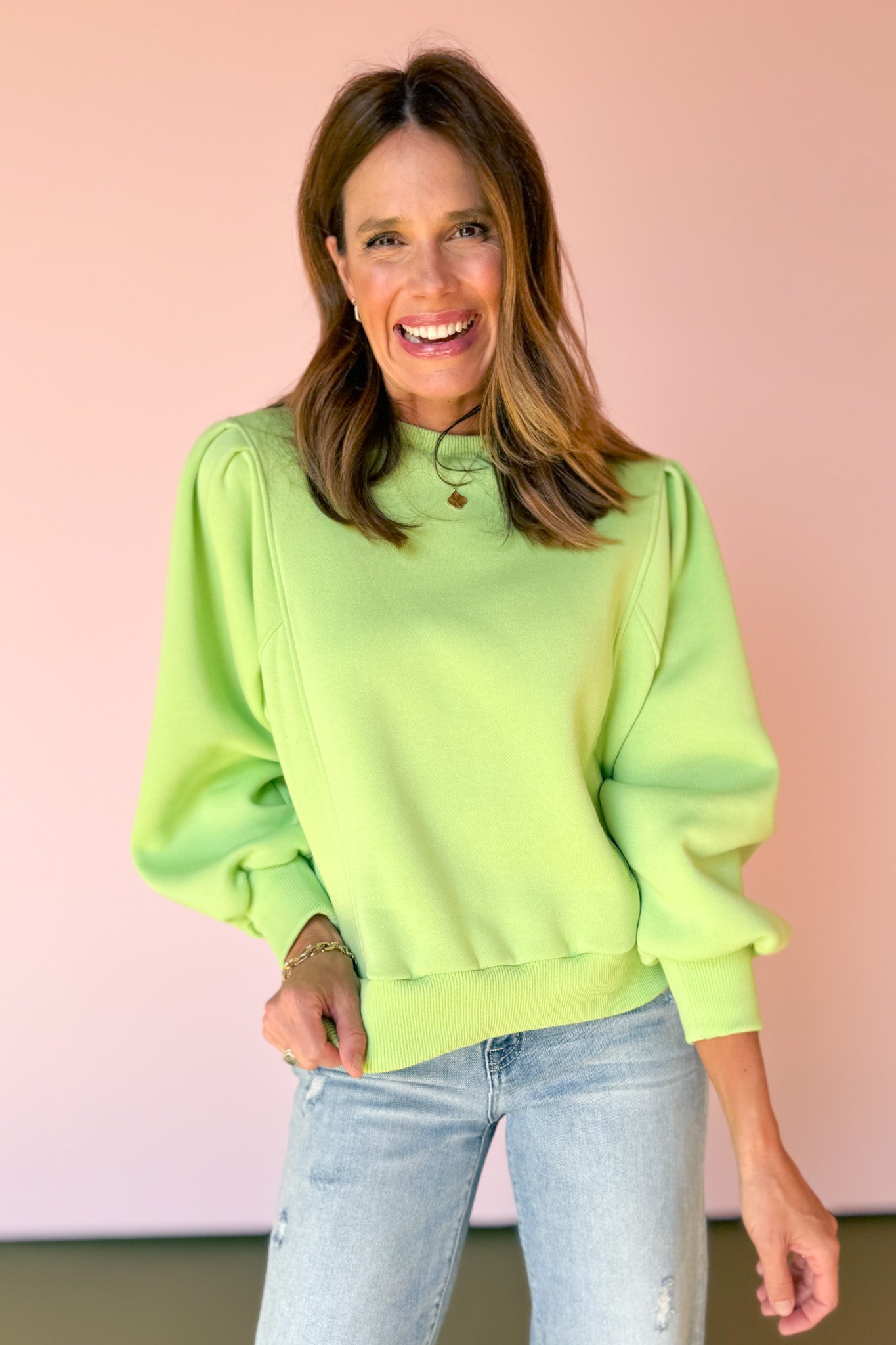 Lime Crew Neck Long Balloon Sleeve Sweatshirt *FINAL SALE*