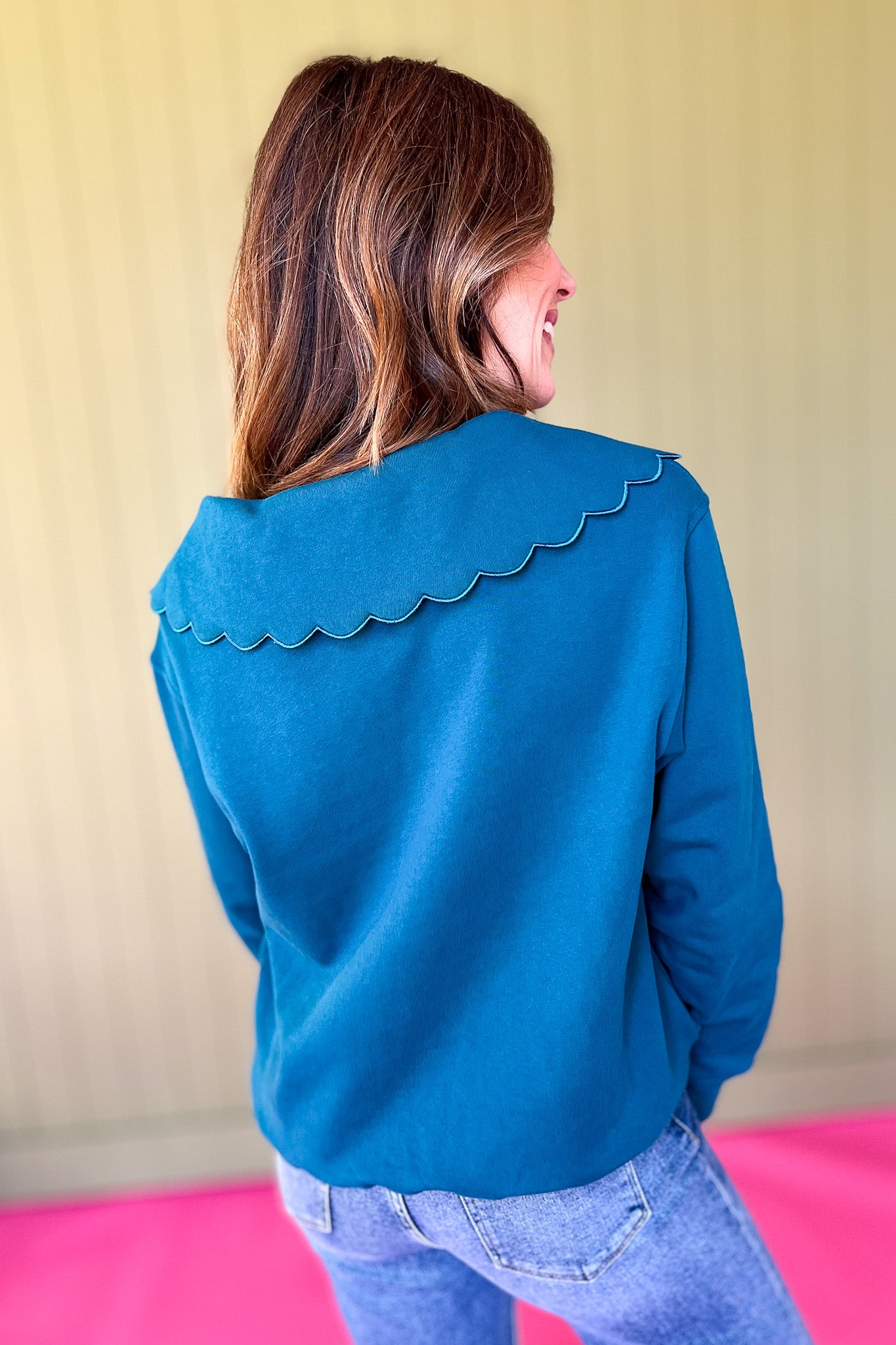 SSYS The Lucy Scallop Pullover In Teal