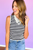SSYS Ribbed Crew Neck Sleeveless Tank In Black Stripes