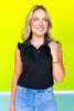 SSYS Mabel Sleeveless Ruffle Shoulder Polo Top In Black