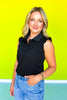 SSYS Mabel Sleeveless Ruffle Shoulder Polo Top In Black