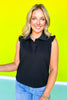 SSYS Mabel Sleeveless Ruffle Shoulder Polo Top In Black