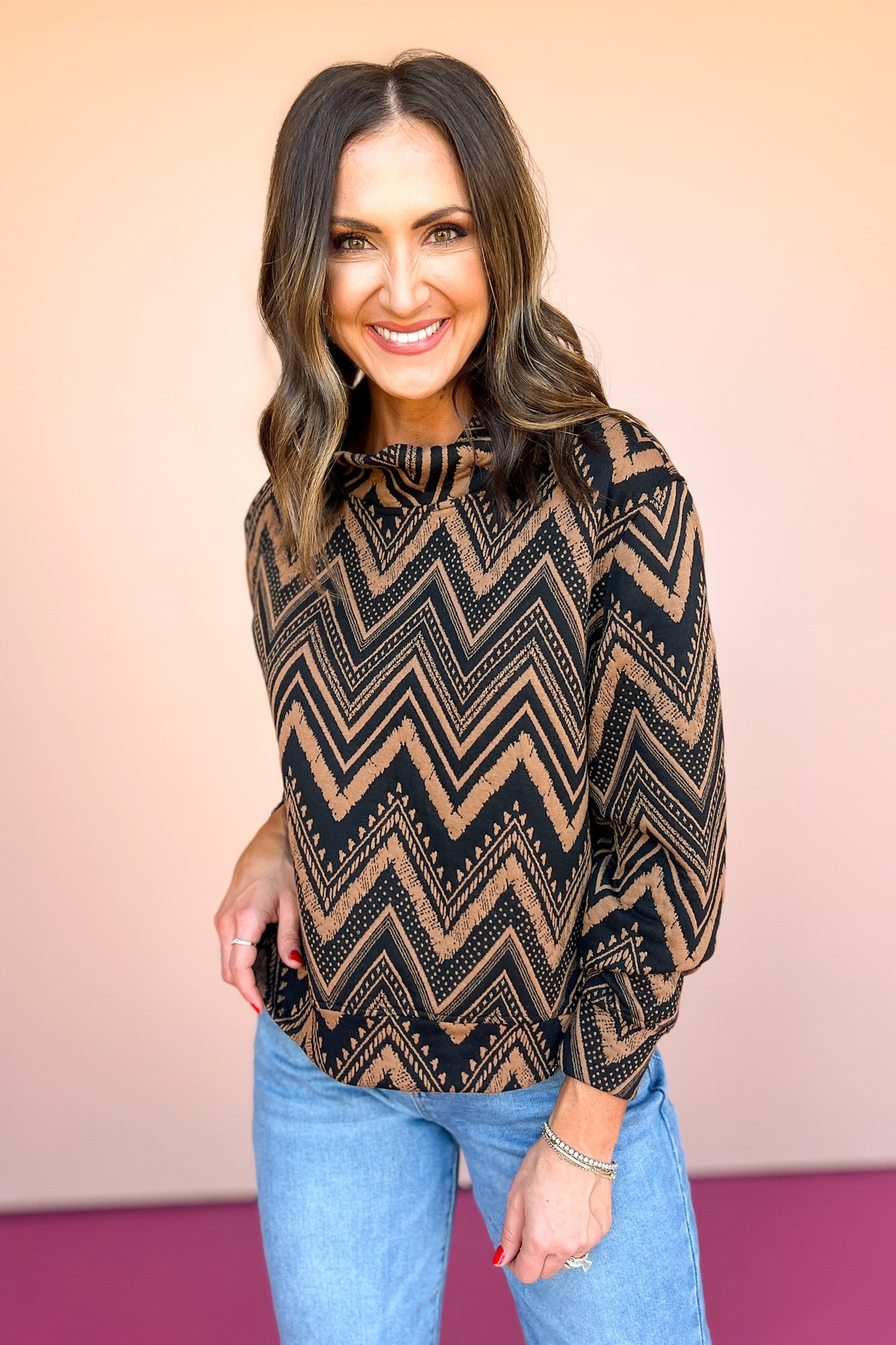 SSYS Ava Zipper Quilted Pullover In Tan Zig Zag *FINAL SALE*