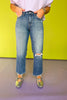 Lovervet By Vervet High Rise Distressed Slim Wide Jeans, one leg distressed, exclusive design, ssys by mallory fitzsimmons