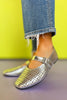 Silver Metallic Laser Cut Buckle Ballet Flats, ssys by mallory fitzsimmons