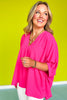 Hot Pink V Neck Half Puff Sleeve Top *FINAL SALE*