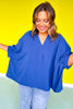 Light Navy V Neck Half Puff Sleeve Top *FINAL SALE*