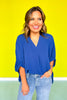Light Navy V Neck Half Puff Sleeve Top *FINAL SALE*