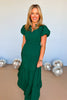 Hunter Green Split Neck Puff Short Sleeve Tiered Midi Dress, easy to wear, occasion dress, must-have silhouette, mom style, sunday morning dress, fall new arrivals, shop style your senses by mallory fitzsimmons. 