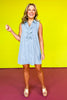 Light Denim Collared Sleeveless Multi Bow Detail Dress