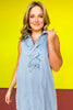 Light Denim Collared Sleeveless Multi Bow Detail Dress