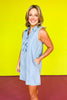 Light Denim Collared Sleeveless Multi Bow Detail Dress