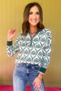 Hunter Green Print Half Zip Collared Sweater