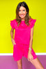 SSYS Charlie Air Ruffle Shoulder Shorts Set In Hot Pink